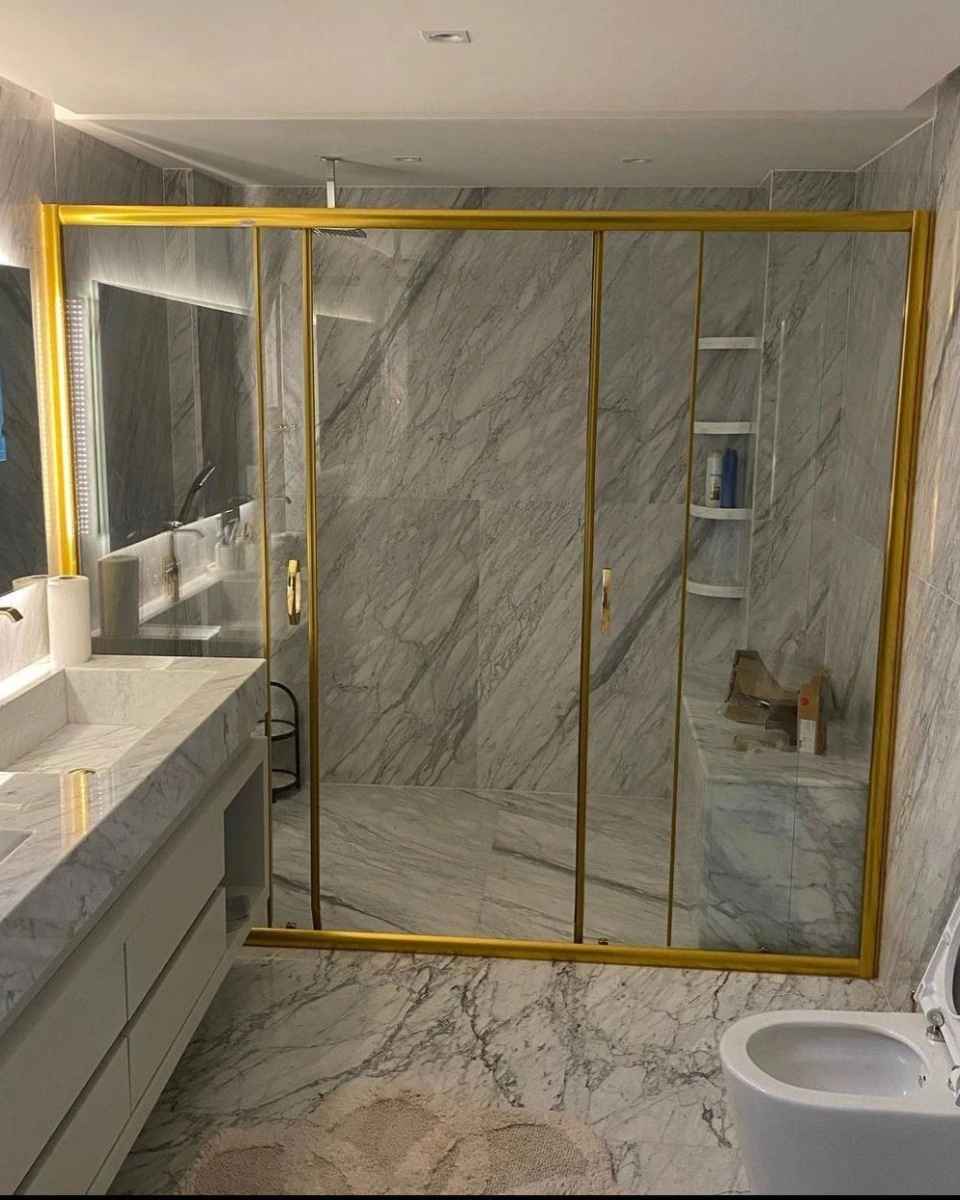 Pool Serisi Gold Profilli Şeffaf Cam Duşakabin - Görsel 3